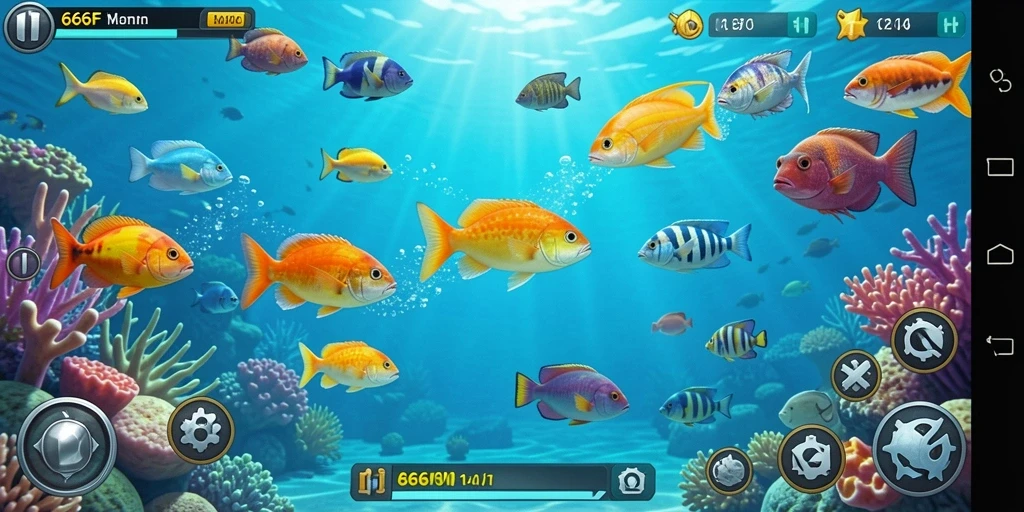 Screenshot utama 666F menampilkan gameplay seru Tembak Ikan.