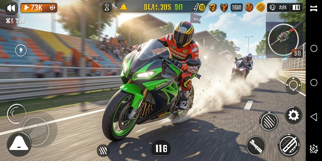 Gameplay seru dalam balapan motor yang menegangkan.