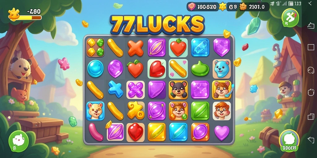 Tampilan gameplay menarik dari 77LUCKS dengan mekanisme Match-3.