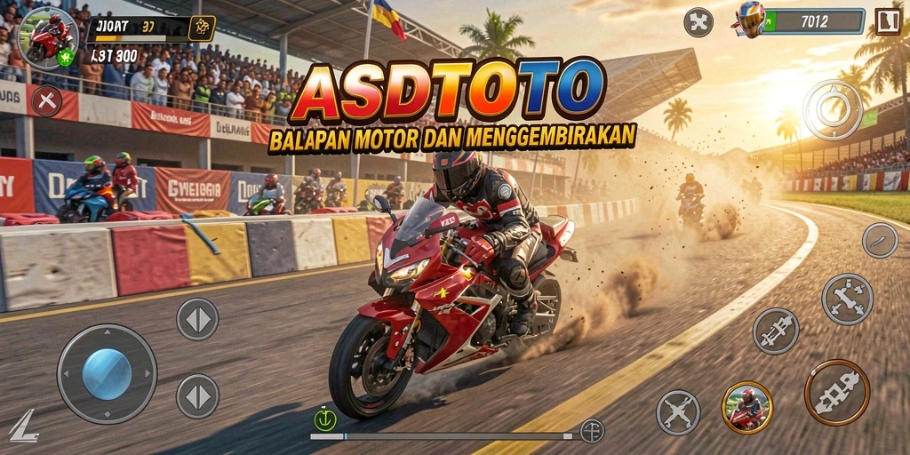 Screenshot gameplay ASDTOTO menunjukkan aksi balapan motor yang mendebarkan.