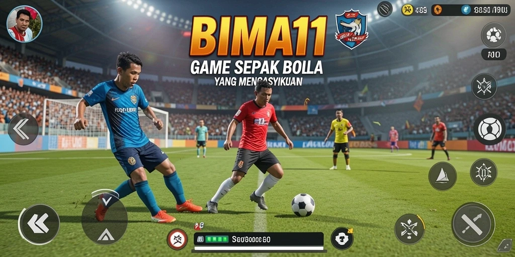 Screenshot gameplay <strong>BIMA11</strong> menunjukkan aksi sepak bola yang mendebarkan.