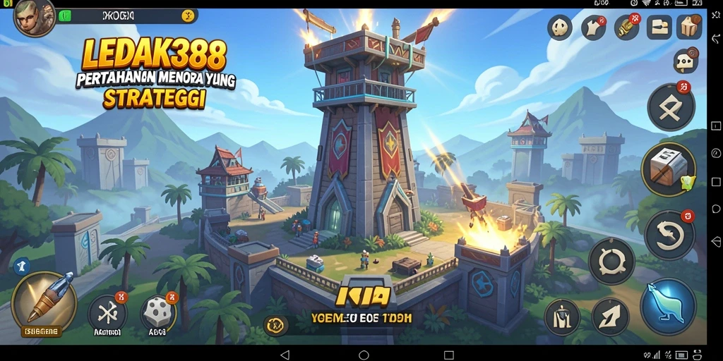 Screenshot menampilkan gameplay seru Tower Defense dengan berbagai menara.
