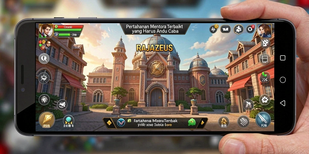 Tangkapan layar utama RAJAZEUS menunjukkan strategi Tower Defense yang seru.