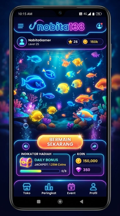 Tampilan utama aplikasi nobita138 dengan berbagai kategori menarik.